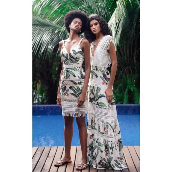 PatBo NWT Tropical Print Lace Trim Maxi Dress - Picture 4 of 12